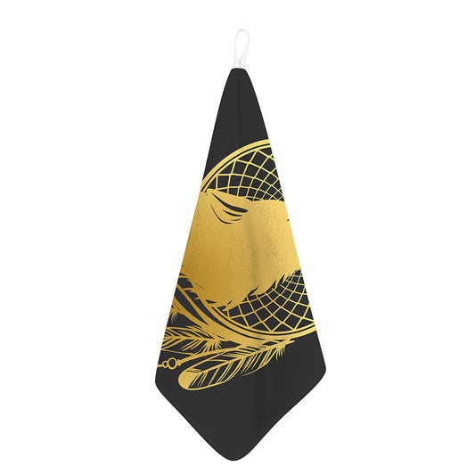 Golden Bohemian Howling Wolf Print Hand Towel