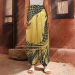Golden Bohemian Howling Wolf Print Harem Pants