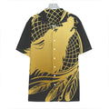 Golden Bohemian Howling Wolf Print Hawaiian Shirt