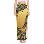 Golden Bohemian Howling Wolf Print High Slit Maxi Skirt