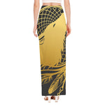 Golden Bohemian Howling Wolf Print High Slit Maxi Skirt