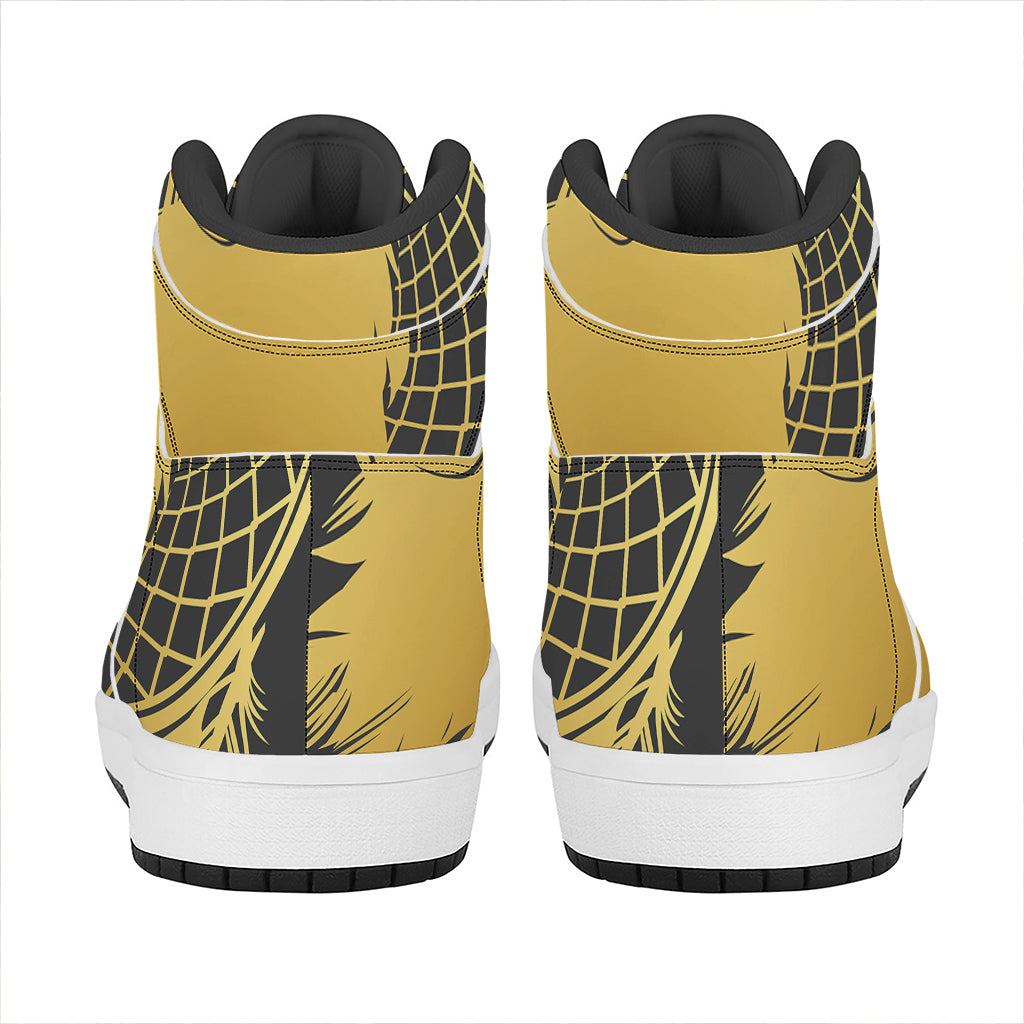 Golden Bohemian Howling Wolf Print High Top Leather Sneakers