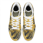 Golden Bohemian Howling Wolf Print High Top Leather Sneakers