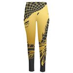 Golden Bohemian Howling Wolf Print High-Waisted Pocket Leggings