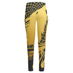 Golden Bohemian Howling Wolf Print High-Waisted Pocket Leggings