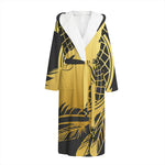 Golden Bohemian Howling Wolf Print Hooded Bathrobe