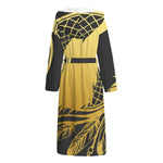 Golden Bohemian Howling Wolf Print Hooded Bathrobe