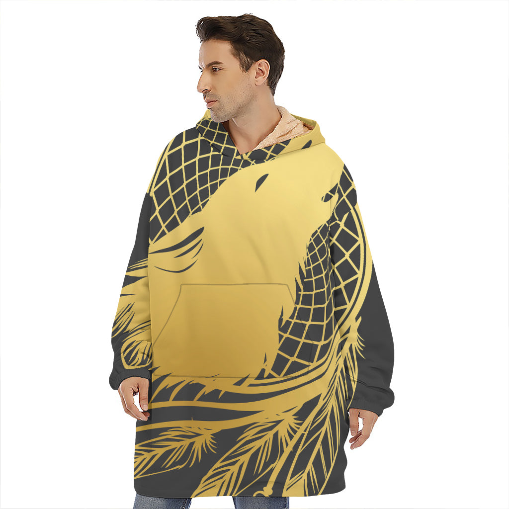 Golden Bohemian Howling Wolf Print Hoodie Blanket