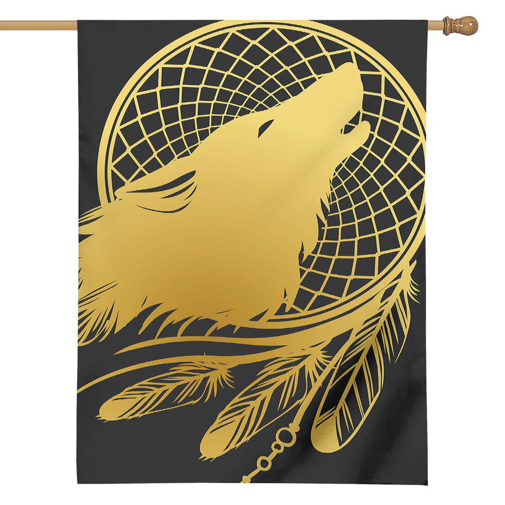 Golden Bohemian Howling Wolf Print House Flag