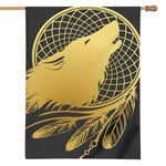 Golden Bohemian Howling Wolf Print House Flag