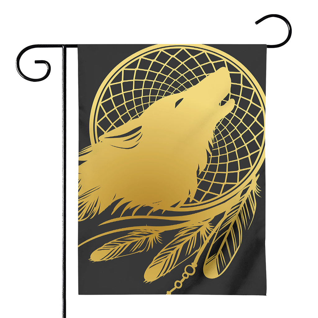 Golden Bohemian Howling Wolf Print House Flag