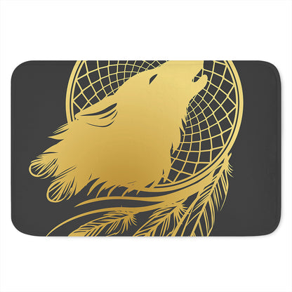Golden Bohemian Howling Wolf Print Indoor Door Mat