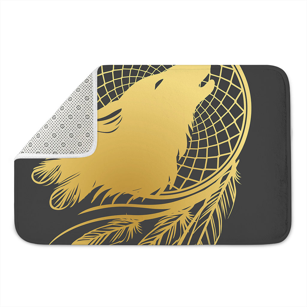 Golden Bohemian Howling Wolf Print Indoor Door Mat