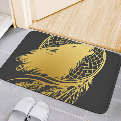 Golden Bohemian Howling Wolf Print Indoor Door Mat