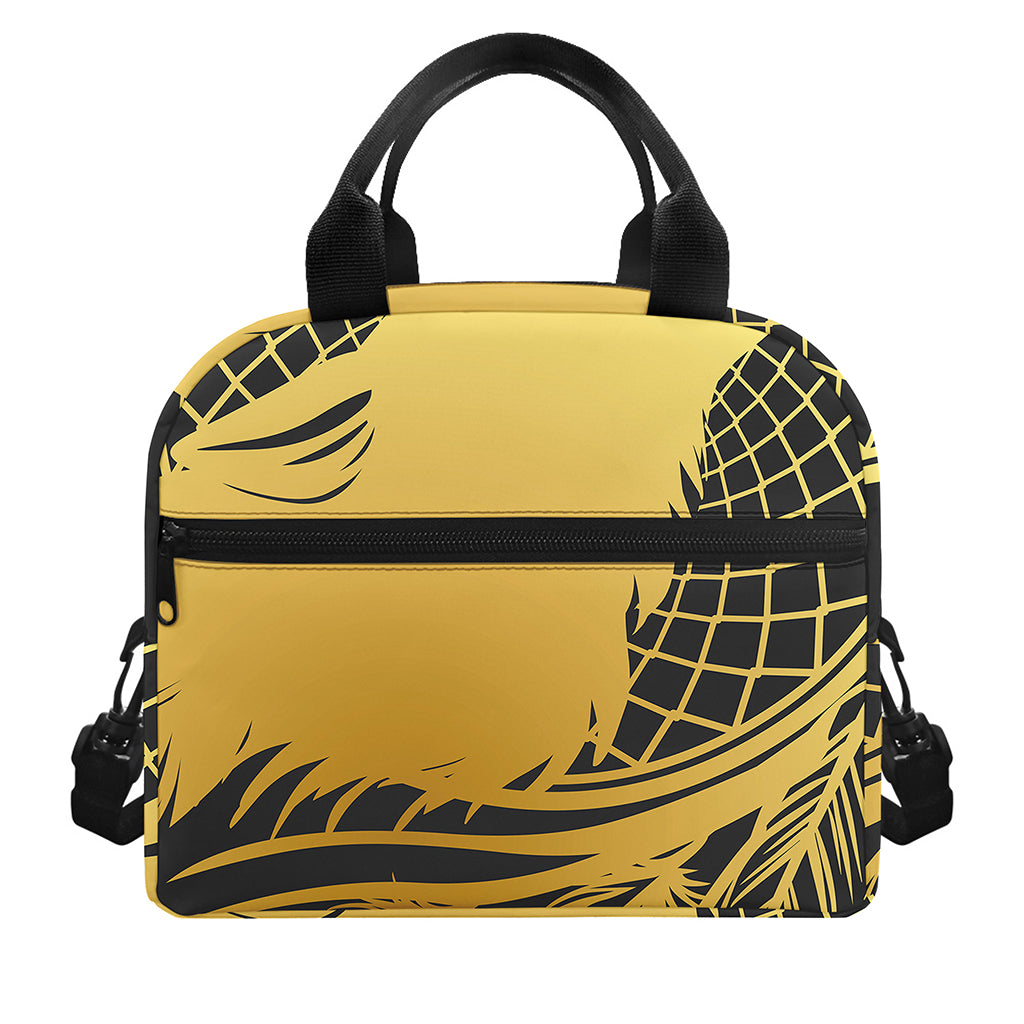 Golden Bohemian Howling Wolf Print Insulated Lunch Bag