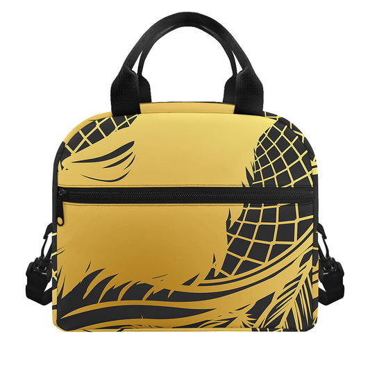 Golden Bohemian Howling Wolf Print Insulated Lunch Bag