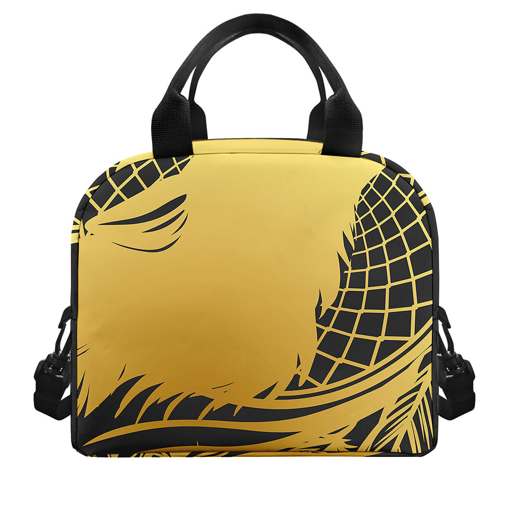Golden Bohemian Howling Wolf Print Insulated Lunch Bag