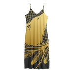 Golden Bohemian Howling Wolf Print Jersey Midi Cami Dress