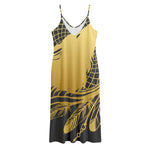 Golden Bohemian Howling Wolf Print Jersey Midi Cami Dress
