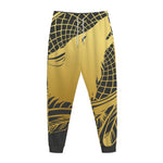 Golden Bohemian Howling Wolf Print Jogger Pants