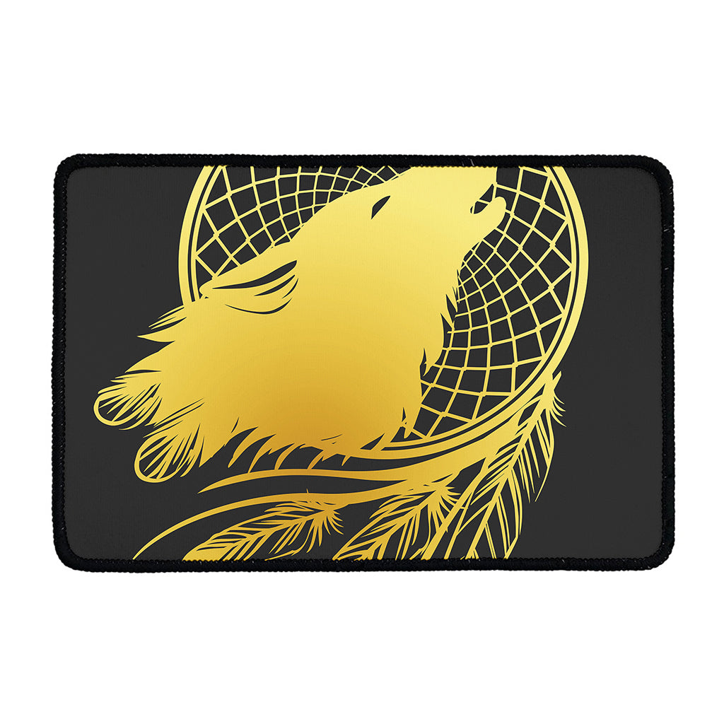 Golden Bohemian Howling Wolf Print Kitchen Mat