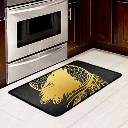 Golden Bohemian Howling Wolf Print Kitchen Mat