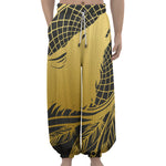 Golden Bohemian Howling Wolf Print Lantern Pants