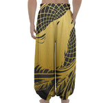 Golden Bohemian Howling Wolf Print Lantern Pants