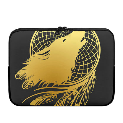 Golden Bohemian Howling Wolf Print Laptop Sleeve