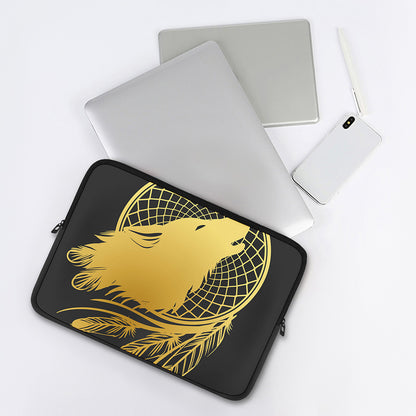 Golden Bohemian Howling Wolf Print Laptop Sleeve