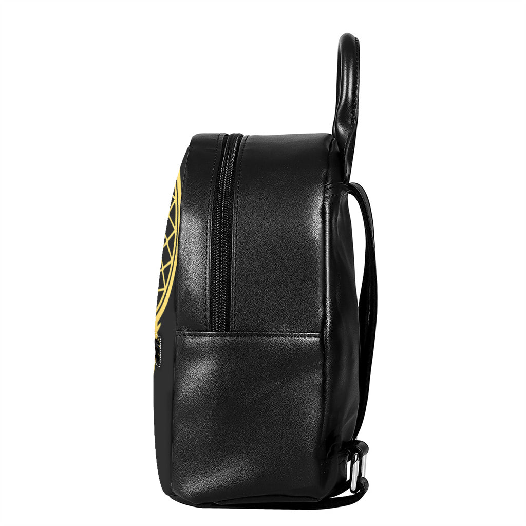 Golden Bohemian Howling Wolf Print Leather Backpack