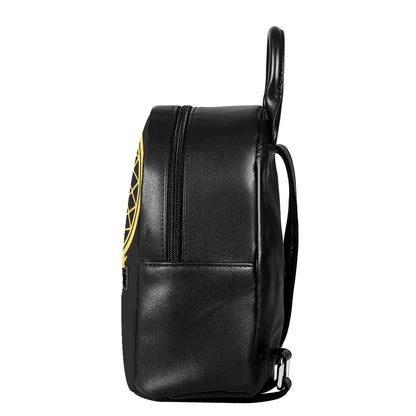 Golden Bohemian Howling Wolf Print Leather Backpack