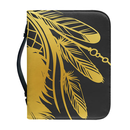 Golden Bohemian Howling Wolf Print Leather Bible Cover