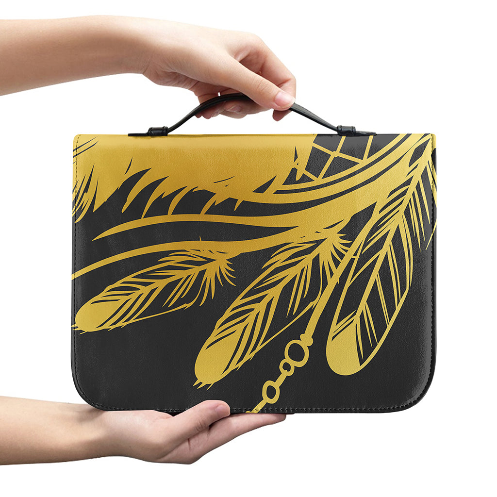 Golden Bohemian Howling Wolf Print Leather Bible Cover