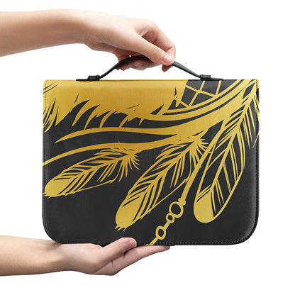 Golden Bohemian Howling Wolf Print Leather Bible Cover