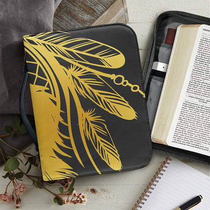 Golden Bohemian Howling Wolf Print Leather Bible Cover