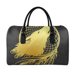 Golden Bohemian Howling Wolf Print Leather Duffle Bag