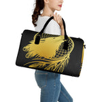 Golden Bohemian Howling Wolf Print Leather Duffle Bag