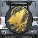 Golden Bohemian Howling Wolf Print Leather Spare Tire Cover