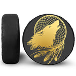 Golden Bohemian Howling Wolf Print Leather Spare Tire Cover