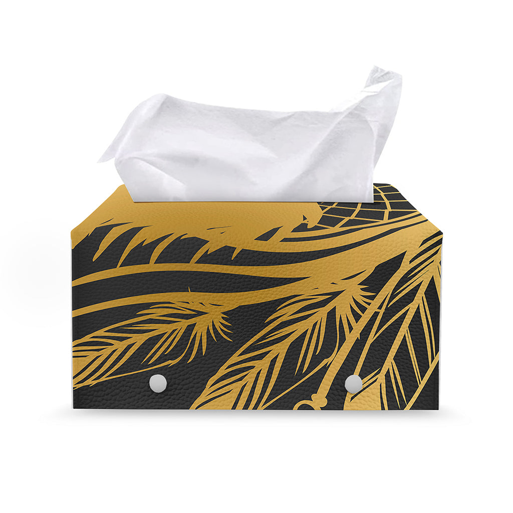 Golden Bohemian Howling Wolf Print Leather Tissue Box Cover