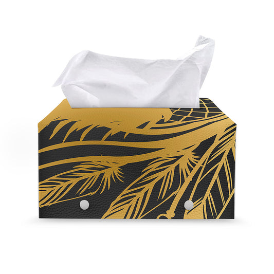 Golden Bohemian Howling Wolf Print Leather Tissue Box Cover