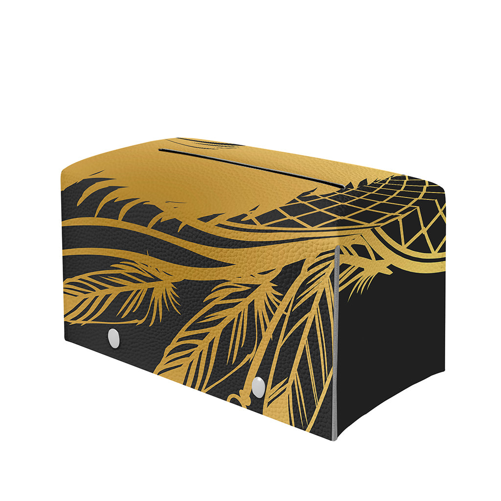 Golden Bohemian Howling Wolf Print Leather Tissue Box Cover