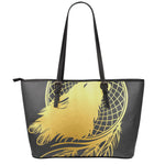 Golden Bohemian Howling Wolf Print Leather Tote Bag