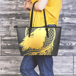 Golden Bohemian Howling Wolf Print Leather Tote Bag