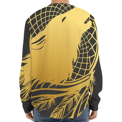 Golden Bohemian Howling Wolf Print Long Sleeve Baseball Jersey