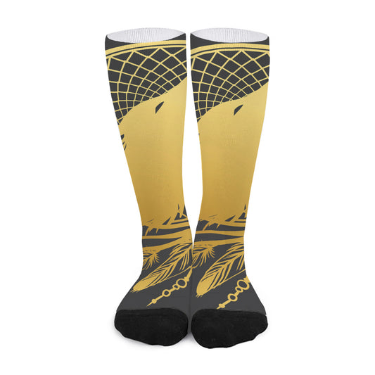 Golden Bohemian Howling Wolf Print Long Socks
