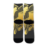 Golden Bohemian Howling Wolf Print Long Socks