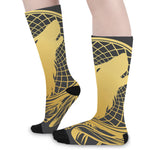 Golden Bohemian Howling Wolf Print Long Socks