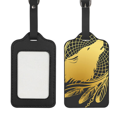Golden Bohemian Howling Wolf Print Luggage Tag
